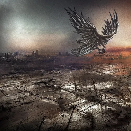 Image similar to post-apocalyptic phoenix, realism