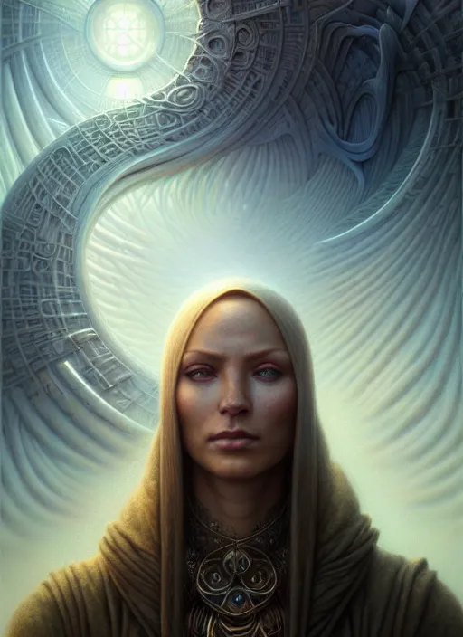 Prompt: closeup portrait shot of a psychic in a scenic dystopian environment, intricate, elegant, highly detailed, centered, digital painting, artstation, backlit, concept art, smooth, sharp focus, illustration, artgerm, tomasz alen kopera, peter mohrbacher, donato giancola, joseph christian leyendecker, wlop, boris vallejo