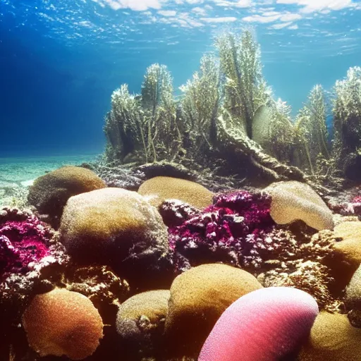 Image similar to a beautiful render of an underwater seabed habitat with seaweed, molluscs, reef