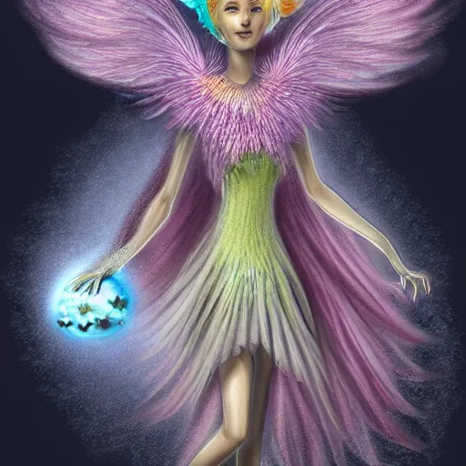 Image similar to molecular ostrich fairy, digital art