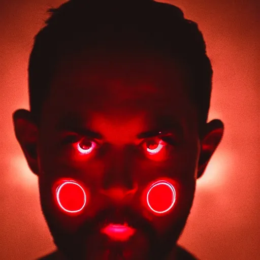 Image similar to a man with red glowing eyes