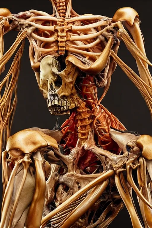 Image similar to photo taken of an epic intricate, ultra detailed, super realistic sculpture of a anatomical death sculpture on display, created by weta workshop, photorealistic, sharp focus, f 0. 4, face centred, golden ratio