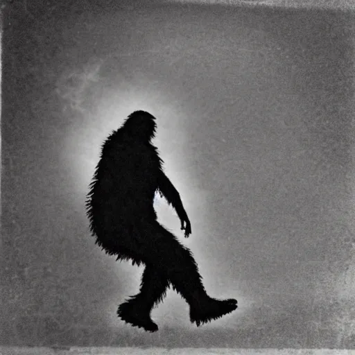 Image similar to big foot caught on camera, realistic, vintage.