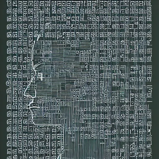 Image similar to A realistic profile picture of a deity-of-language in ASCII art style