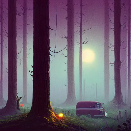 Image similar to A magical forest by Simon Stålenhag