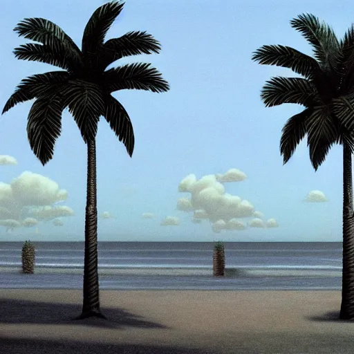 Image similar to vaporwave palm trees, Gertrude Abercrombie, highly detailed, masterpiece, trending on ArtStation, ultra realistic