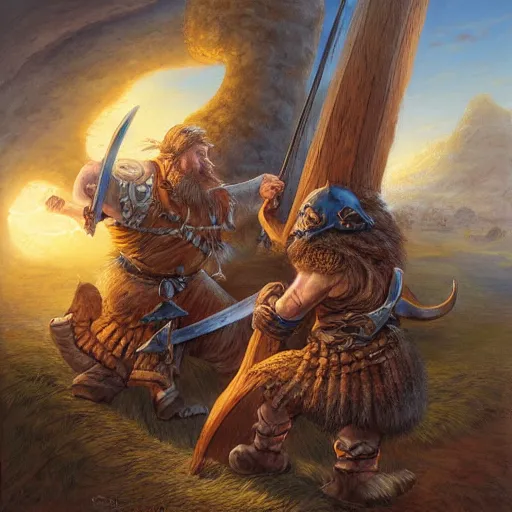 Image similar to viking fighting against a giant by justin gerard, deviantart