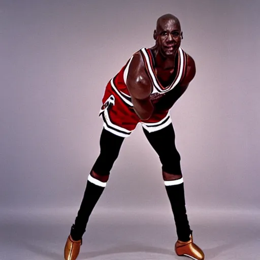 Image similar to michael jordan doing the splits, ballerina, portrait, high quality