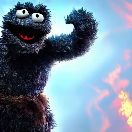 Image similar to portrait of cookie monster as a dark souls boss, 8 k