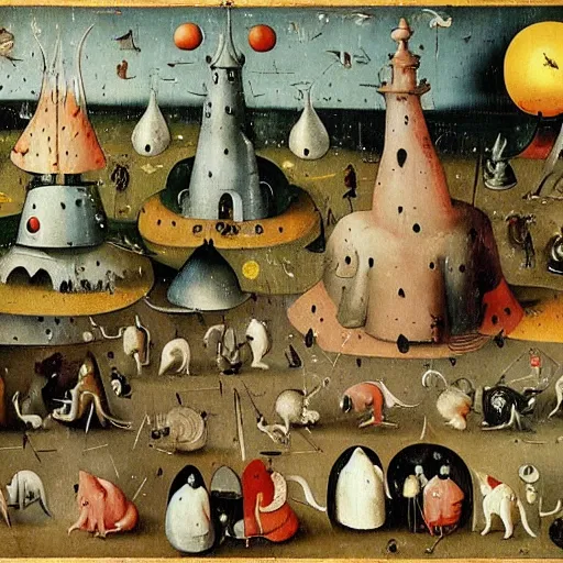 Prompt: a world invaded by cats, hieronymus bosch, very detailed