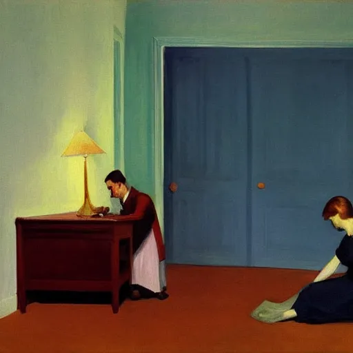 Image similar to painting of a ghost in a living room by Edward hopper