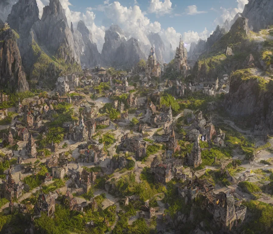 Prompt: a beautiful hyperrealistic detailed 3 d render of medieval fantasy outposts, by anton otto fischer, atey ghailan, unreal engine, octane render, gigantic, 3 d, brilliantly coloured, intricate, multiple angles, trending on artstation, volumetric lighting, hdr, polished, micro details, ray tracing, 4 k