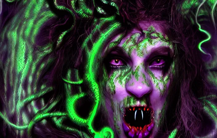 Prompt: dark mythology medusa, psycho stupid fuck it insane, looks like snakes but cant seem to confirm, cinematic lighting, psychedelic photoluminescence experience, various refining methods, micro macro autofocus, ultra definition, award winning photo, to hell with you, devianart craze, photograph taken by michael komarck