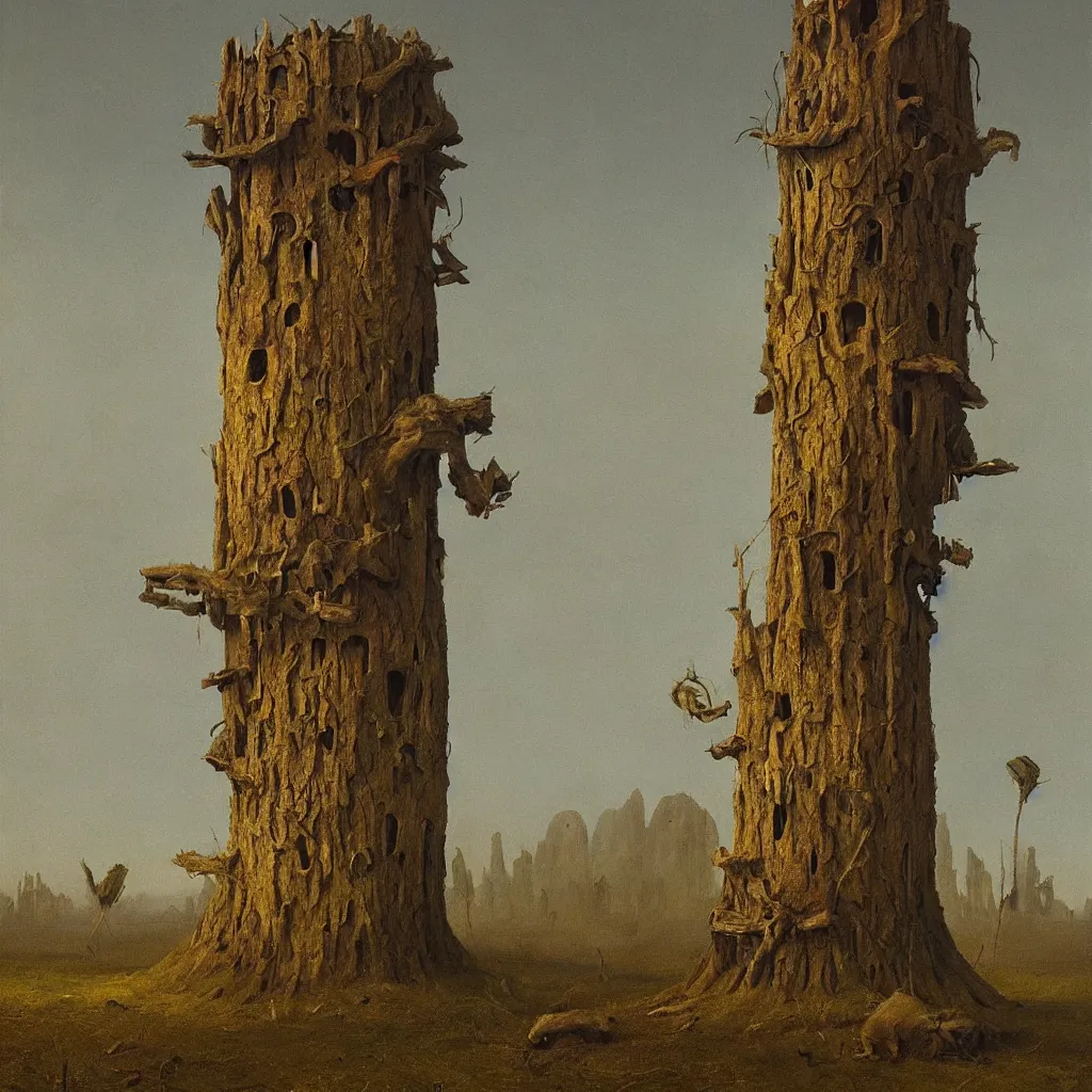 Image similar to a single colorful! simple! fungus tower clear empty sky, a high contrast!! ultradetailed photorealistic painting by franz sedlacek, jan van eyck, simon stalenhag, hard lighting, masterpiece