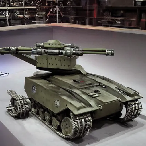 Image similar to a futuristic tank with six robot legs and a huge cannon
