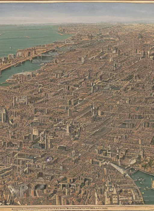 Image similar to aerial view of victorian london, 1 8 0 0's, colorized photo