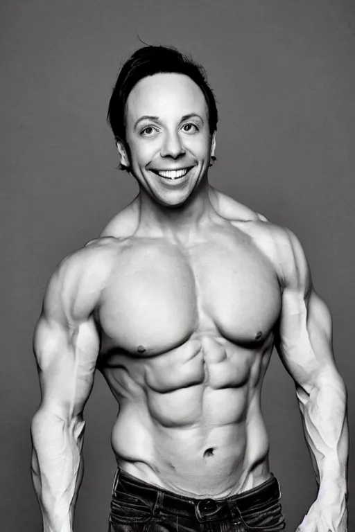 Prompt: Sam Riegel is a jacked muscle builder gigachad, grayscale photography, Critical Role