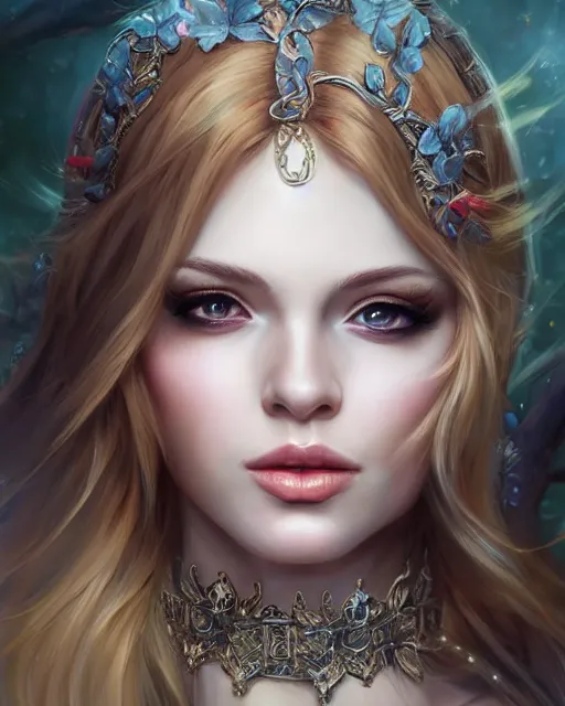 Image similar to a beautiful female, 8 k, hyperrealistic, hyperdetailed, fantasy portrait by laura sava