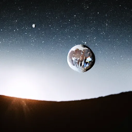 Prompt: photo of moon falling on the earth