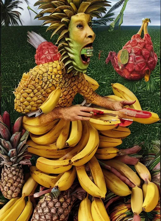 Image similar to jeff goldblum playing maraca pineapple as a banana on the beach by arcimboldo giuseppe