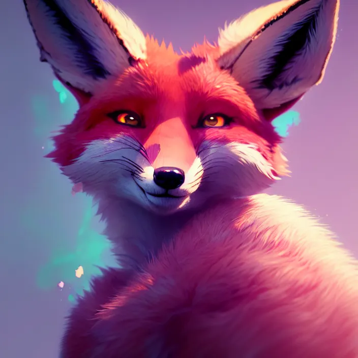 Image similar to a beautiful headshot portrait of a cute anime male fox boy with pink fur and green eyes. character design by cory loftis, fenghua zhong, ryohei hase, ismail inceoglu and ruan jia. artstation, volumetric light, detailed, photorealistic, fantasy, rendered in octane