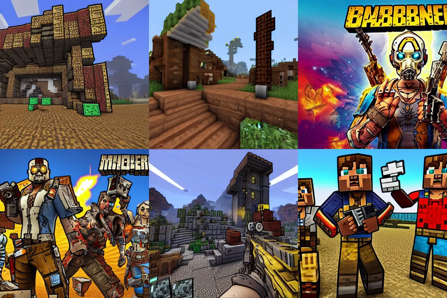 Prompt: borderlands 3 in the style of minecraft