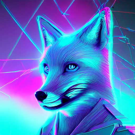 Image similar to synthwave fox, digital art, 3 d render, oktane, post - processing