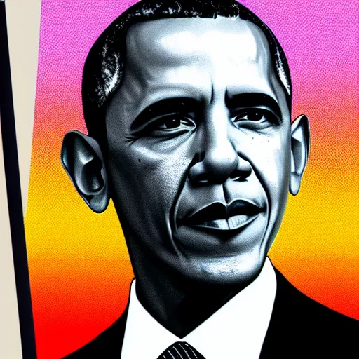 Prompt: Obama looking out the window of the White House, pop art, magazine style, realistic, award winning