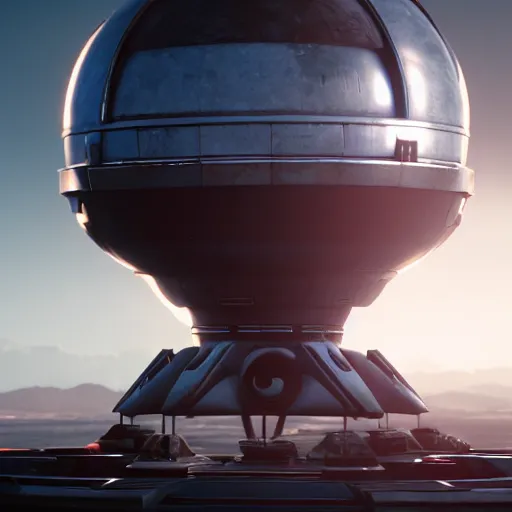 Image similar to super wide angle cinematic shot of alien sphere spacecraft, unreal engine