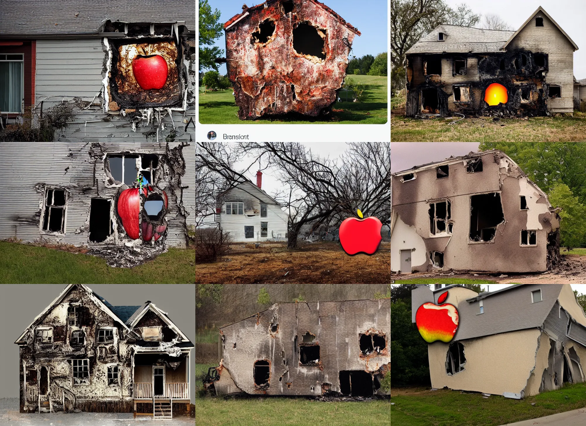 Prompt: a house melting into an apple