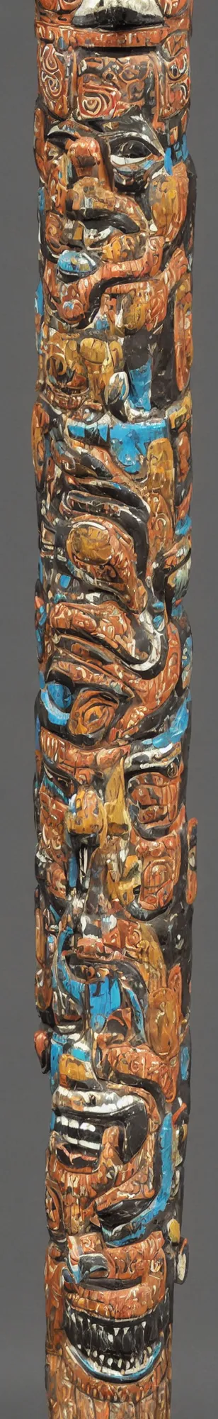 Prompt: elaborate painted carved totem pole with detailed sacred animal