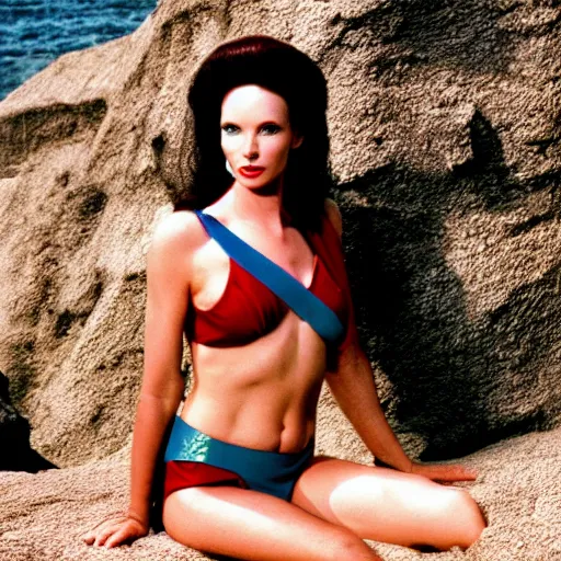 Image similar to a sttng star trek klingon woman on holiday at risa, swimsuit, supermodel, model, star trek, photography, instagram, holiday, beach, the next generation, sttng, high quality, sharp, cait miers, michael hoppen, qapla