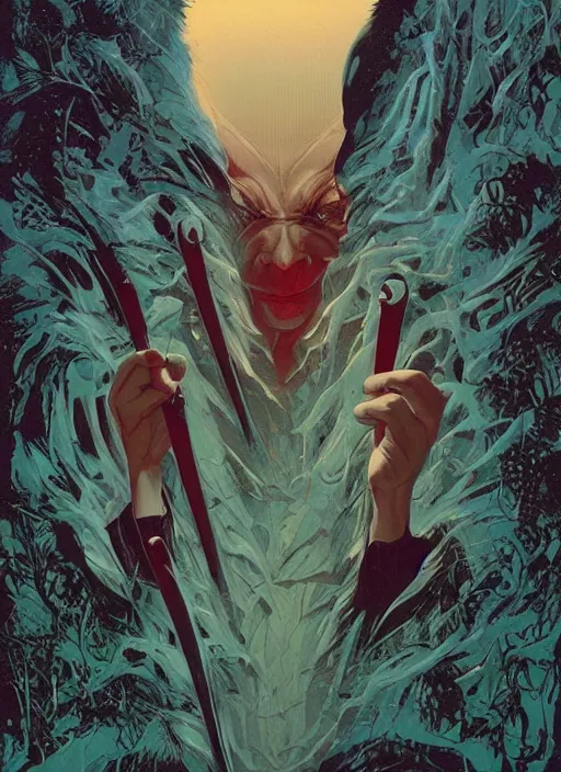 Image similar to poster artwork by Michael Whelan and Tomer Hanuka, Karol Bak of the windigo, from scene from Twin Peaks, clean