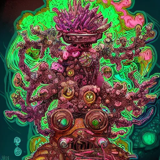Image similar to creature sushi roots cactus elemental flush of force nature micro world fluo light deepdream a wild amazing steampunk baroque ancient alien creature, intricate detail, colorful digital painting that looks like it is from borderlands and by feng zhu and loish and laurie greasley, victo ngai, andreas rocha, john harris