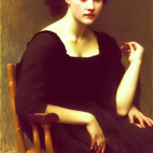 Image similar to Portrait of Florence Pugh, by William Adolphe Bouguereau, John Singer Sargent, Vermeer, serene