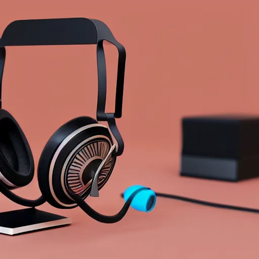 Prompt: headphone stand, futuristic, techno, cyberpunk, product design, 3 d render, concept, fun, swag, industrial design