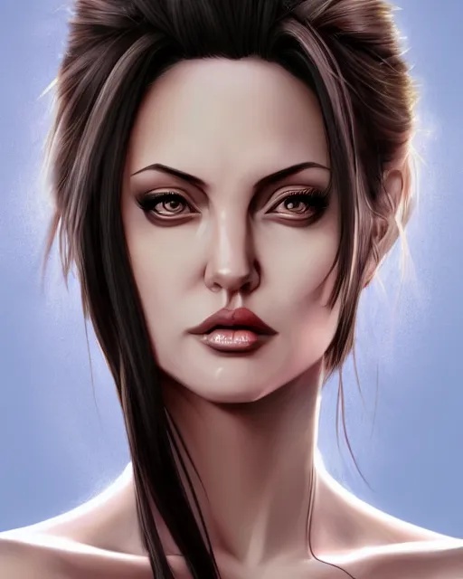 Image similar to capcom character, anime portrait of angelina jolie, highly detailed, digital painting, artstation, character, concept art, smooth