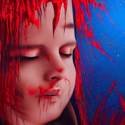 Prompt: crying woman in burning red forest painted by acrilic paint 4 k, digital art, overdetailed art, concept art, complementing colors,