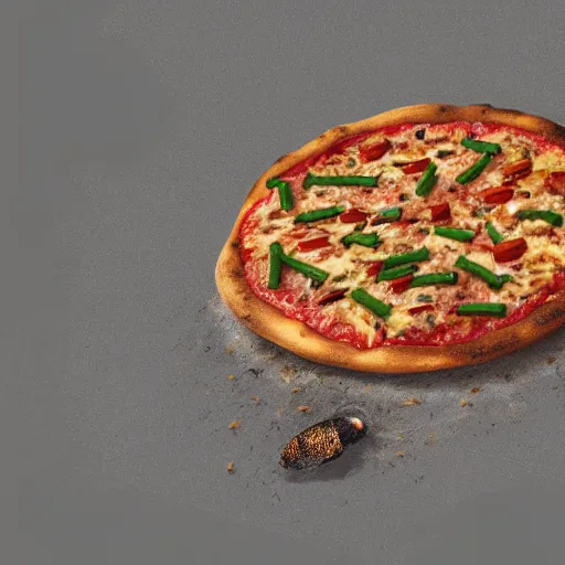 Image similar to a pizza covered in maggots and other insects. concept art illustration, hyper realistic, 4 k