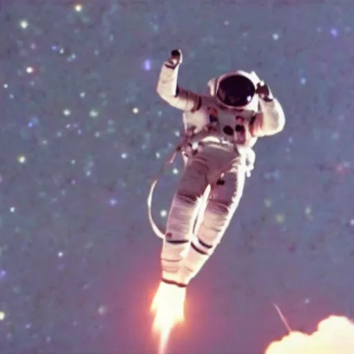 jumping astronaut in outer space