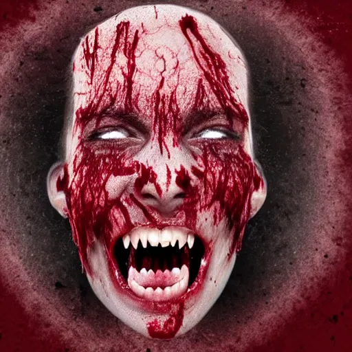 Image similar to photo of generic human face becoming part blood tree screaming in pain