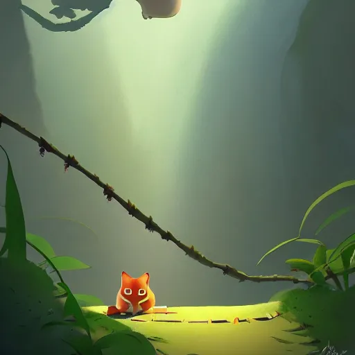 Image similar to goro fujita illustration a young little cat in the jungle by goro fujita, painting by goro fujita, sharp focus, highly detailed, artstation