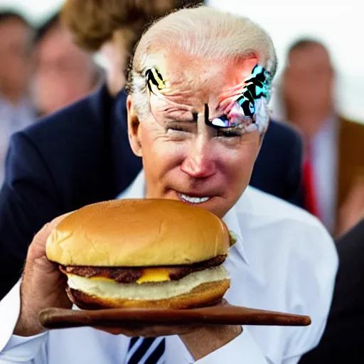 Prompt: joe biden eating a marble burger