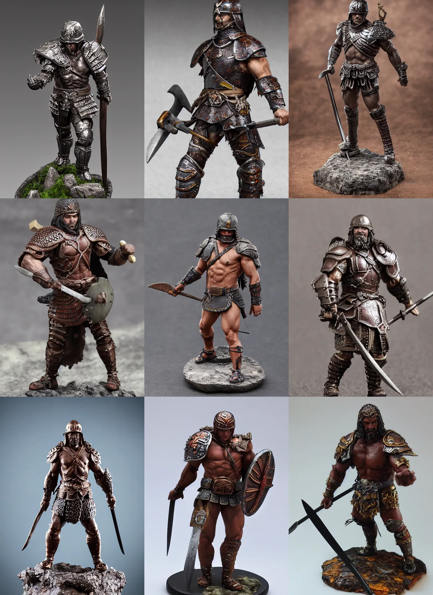 Prompt: 80mm resin detailed miniature of a Muscular Warrior, clothed in armor, abdominal muscles, battle axe, Product Introduction Photos, 4K, Full body