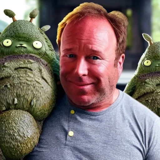 Image similar to photo of alex jones as totoro, sweaty, star wars film look