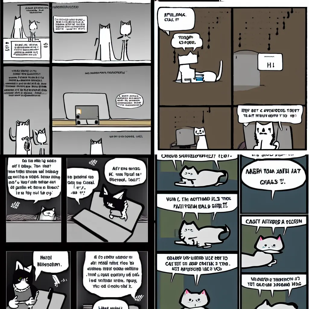 Prompt: xkcd webcomic about cats playing with a laptop