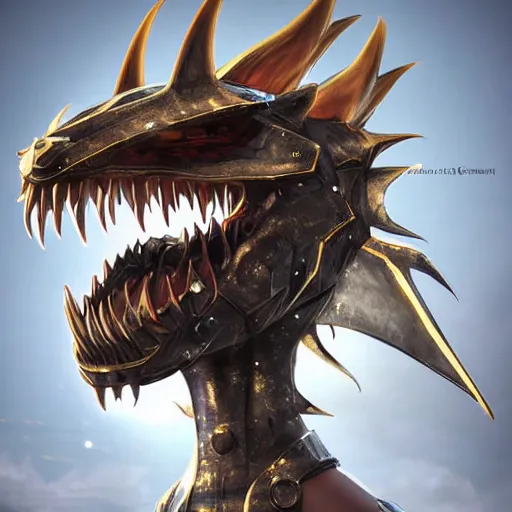 Prompt: stunning close shot of a beautiful female knight, but as an anthropomorphic female dragon, well designed cute elegant female robot dragon head with slick LED eyes, long oily tongue, and sharp maw, well armored, sharp claws, HD octane render, fantasy, furry art, Artstation, Deviantart, Furaffinity