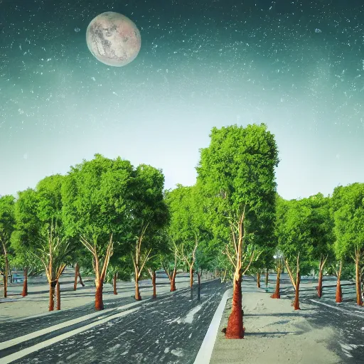 Image similar to city on mars with green trees