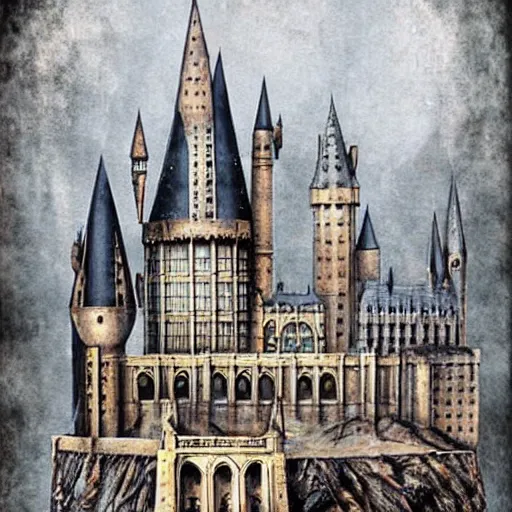 Prompt: hogwarts in style of silent hill