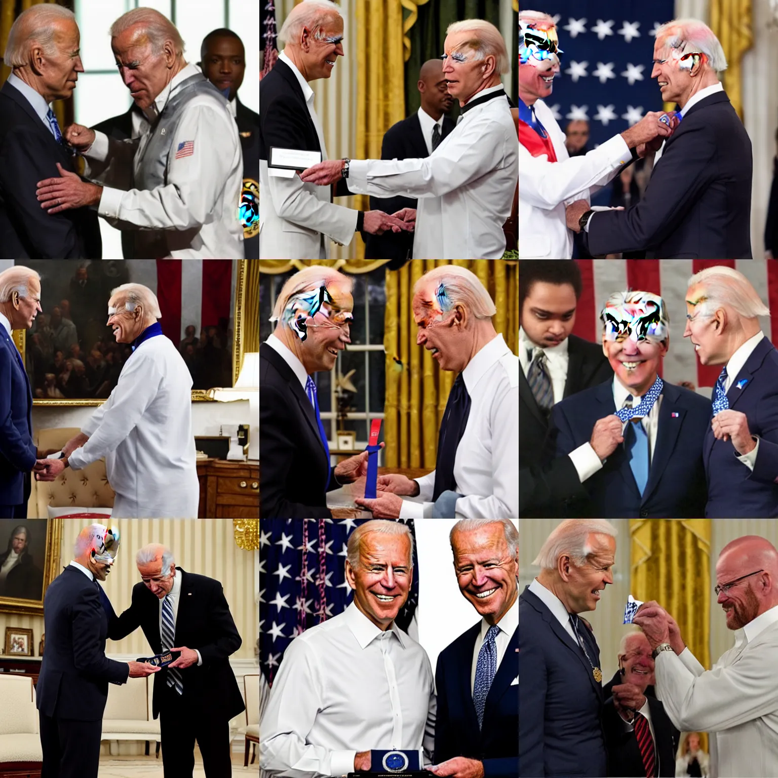 Prompt: Joe Biden awarding Walter White the Presidential Medal of Freedom